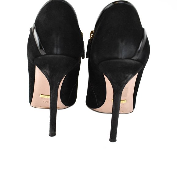 GUCCI: Black, Suede & Patent Leather Ankle Booties - Picture 7 of 9